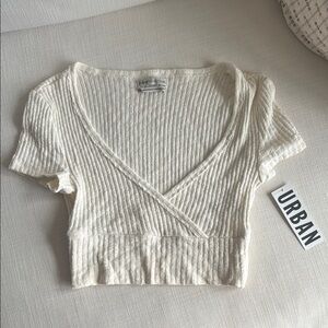 Urban Outfitters Cream Ribbed Crop Blouse